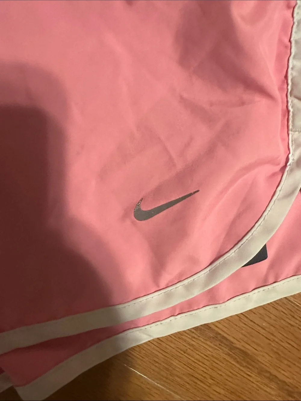Nike Women’s Pink Athletic Shorts with Gray Waistband and White Trim